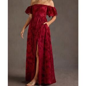 Azazie Atelier NEW Victoria Ruby Red Floral Maxi Dress Gown gala wedding guest